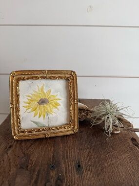 Handcrafted original watercolor 4x4 in gold frame